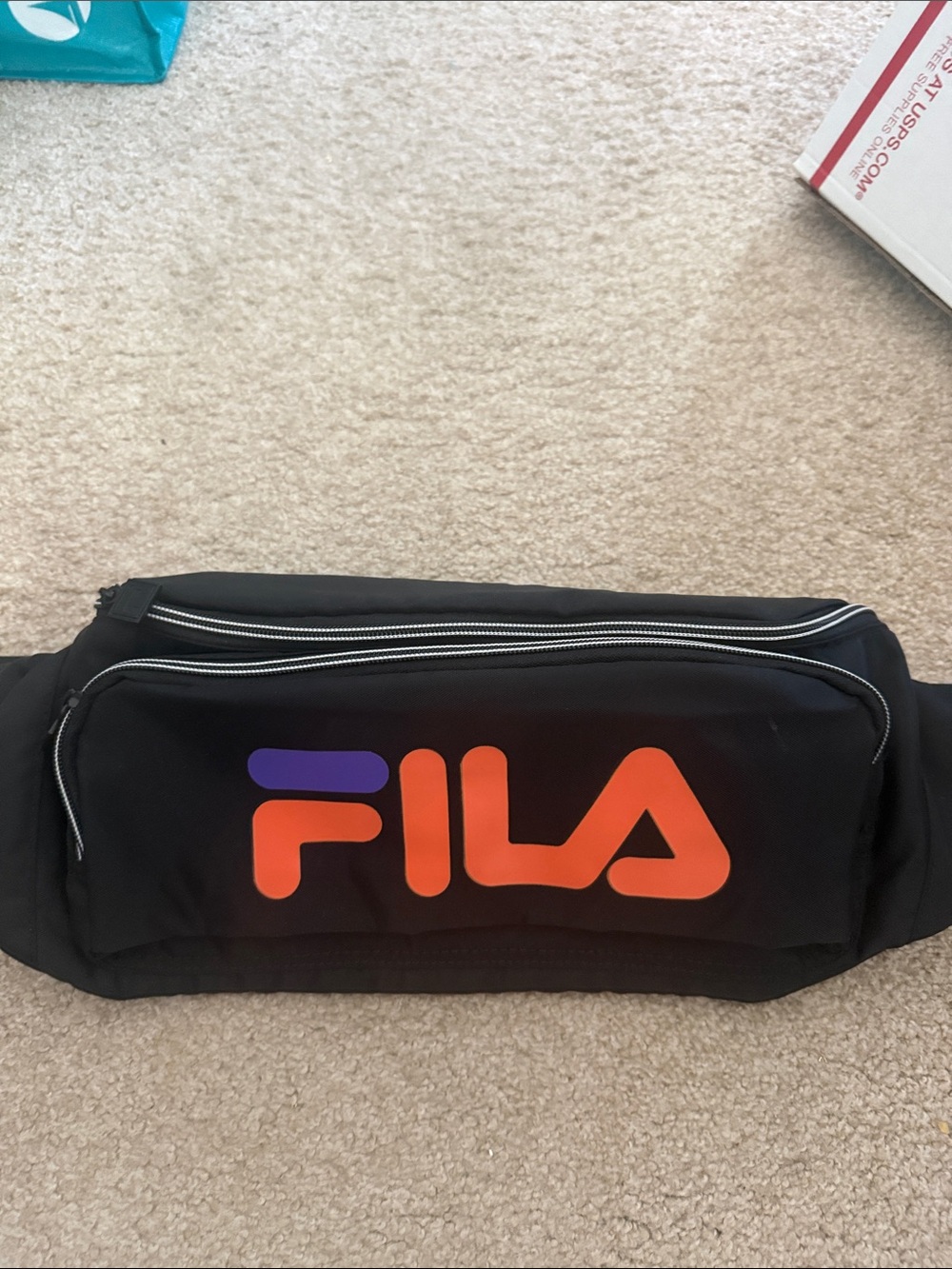 FILA Black Waist Bag with Orange and Purple Logo